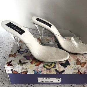 Brand New Pleaser 4 inch clear mules